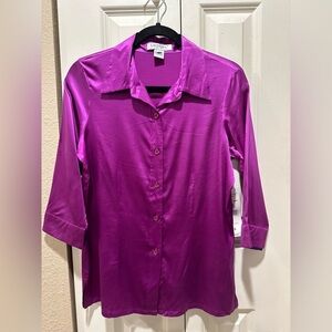 NWT Karen Kane Silk Bohemian Paisley 3/4 Sleeve Purple Blouse , size SP
